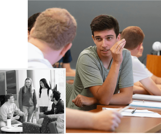 Students talking in class and in common room